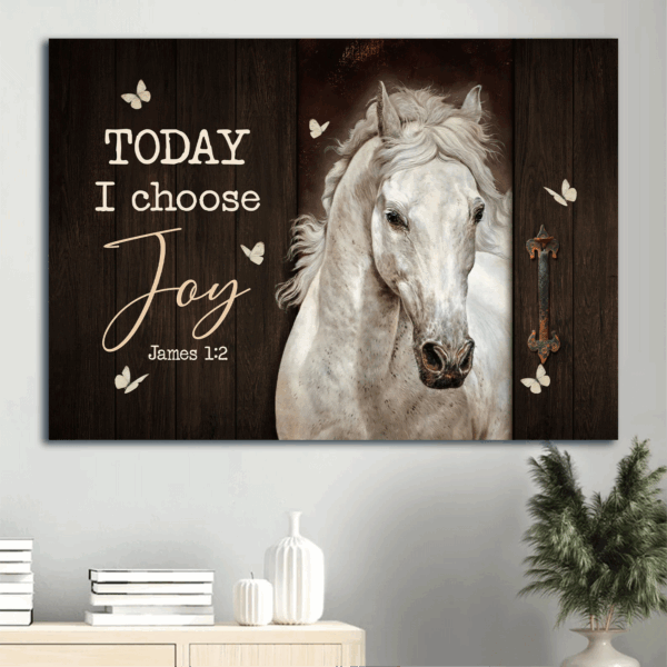 Jesus Landscape Poster Home Decor Gift – White Horse & Butterfly Artwork for Christian Home – Today I Choose Joy Poster