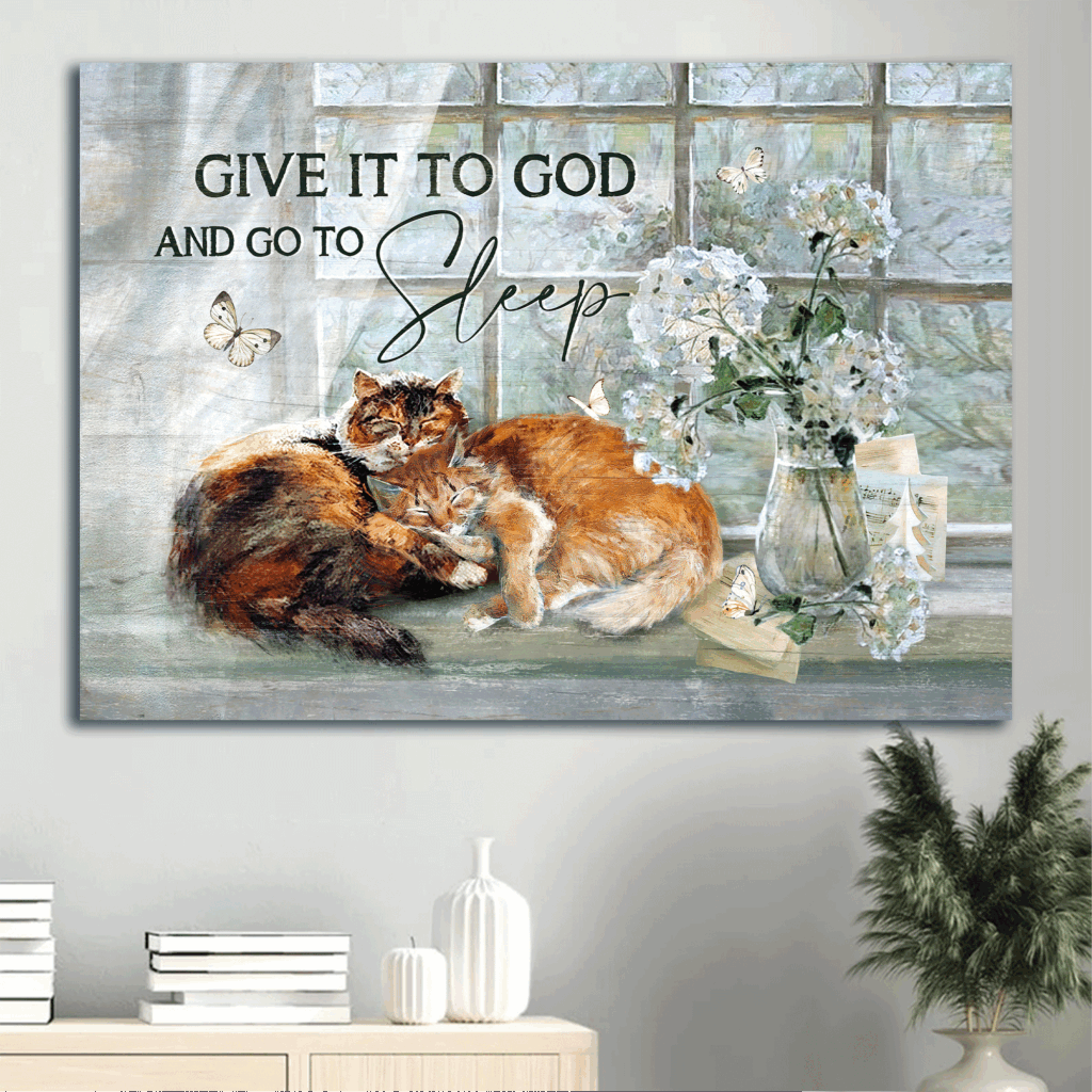 Jesus Landscape & Sleeping Cat Poster – White Hydrangea Spring Garden Decor for Christian & Cat Lovers – Give It To God Gift Jesus Landscape & Sleeping Cat Poster – White Hydrangea Spring Garden Decor for Christian & Cat Lovers – Give It To God Gift