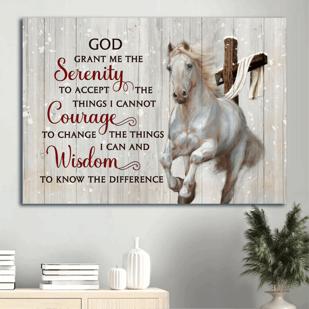 Christian Home Decor Gift: Jesus Landscape & White Horse Cross Poster – Serenity Prayer Inspiration Christian Home Decor Gift: Jesus Landscape & White Horse Cross Poster – Serenity Prayer Inspiration