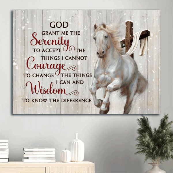Christian Home Decor Gift: Jesus Landscape & White Horse Cross Poster – Serenity Prayer Inspiration
