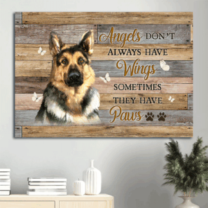German Shepherd and Jesus Landscape Poster Home Decor Gift - Dog Drawing White Butterfly Christian Wall Art