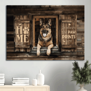 German Shepherd and Jesus Landscape Poster Home Decor Gift - Perfect Gift for Dog Lover and Christian Home is Where the Paw Prints are