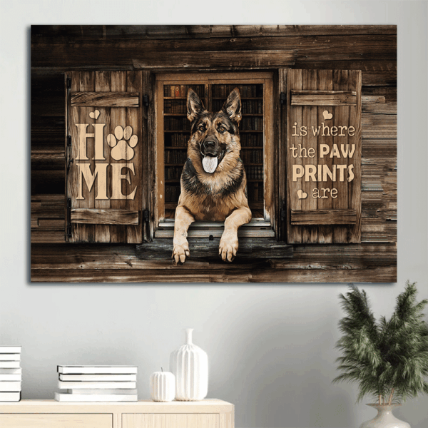 German Shepherd and Jesus Landscape Poster Home Decor Gift – Perfect Gift for Dog Lover and Christian Home is Where the Paw Prints are