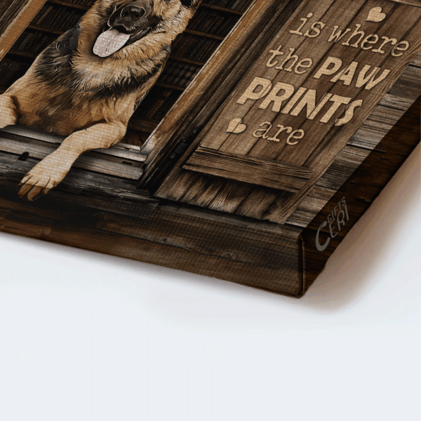 German Shepherd and Jesus Landscape Poster Home Decor Gift – Perfect Gift for Dog Lover and Christian Home is Where the Paw Prints are
