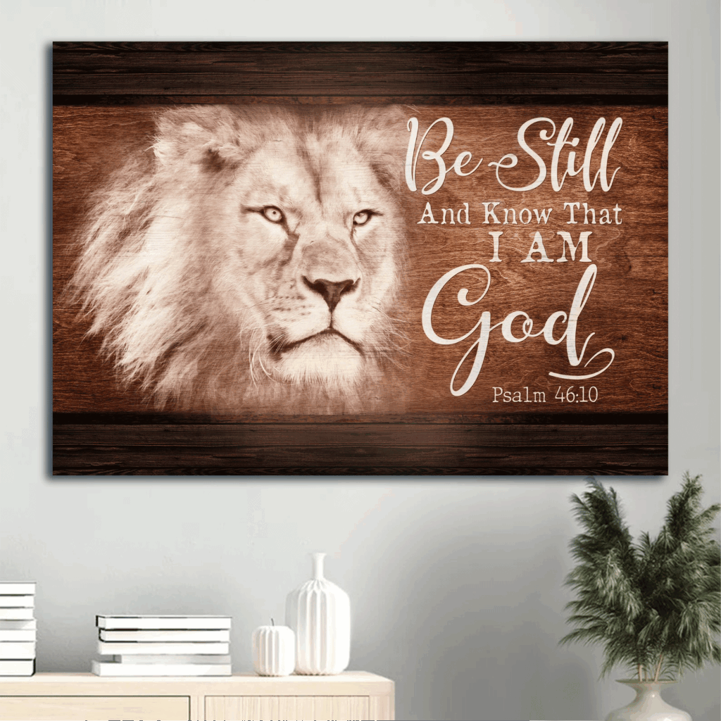 Jesus Landscape Poster Home Decor Gift – White Lion on Wooden Background – Christian Gift – Be Still And Know That I Am God Jesus Landscape Poster Home Decor Gift – White Lion on Wooden Background – Christian Gift – Be Still And Know That I Am God