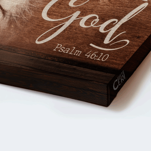 Jesus Landscape Poster Home Decor Gift – White Lion on Wooden Background – Christian Gift – Be Still And Know That I Am God