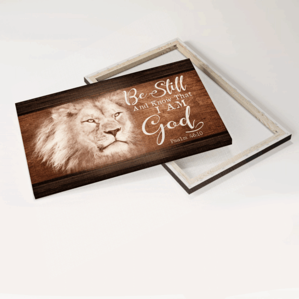 Jesus Landscape Poster Home Decor Gift – White Lion on Wooden Background – Christian Gift – Be Still And Know That I Am God