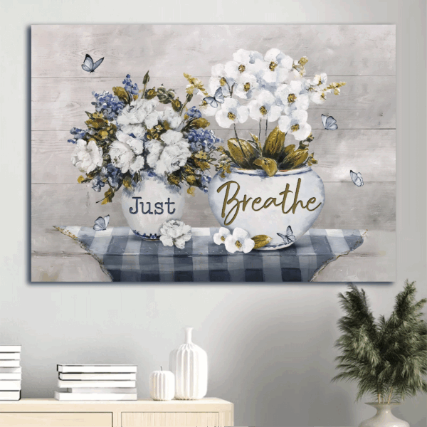 Jesus Landscape & Flower Painting Poster Home Decor Gift – Christian Gift – Just Breathe