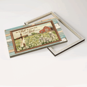 Christian Home Decor Gift: Jesus Landscape Poster with White Sheep and Wooden Cross - Be Still And Know That I Am God 3