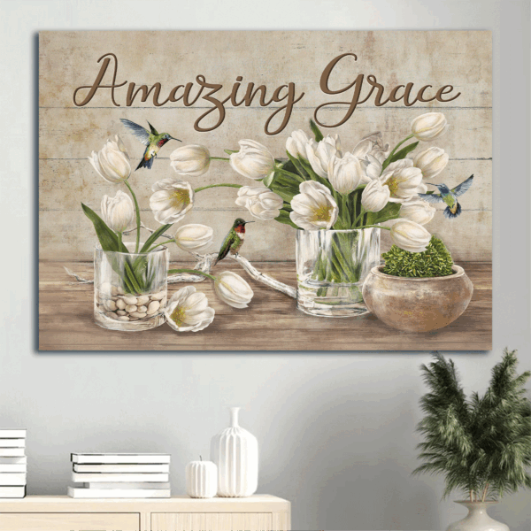 Jesus Landscape & Amazing Grace Poster Home Decor Gifts – Christian White Tulip Still Art