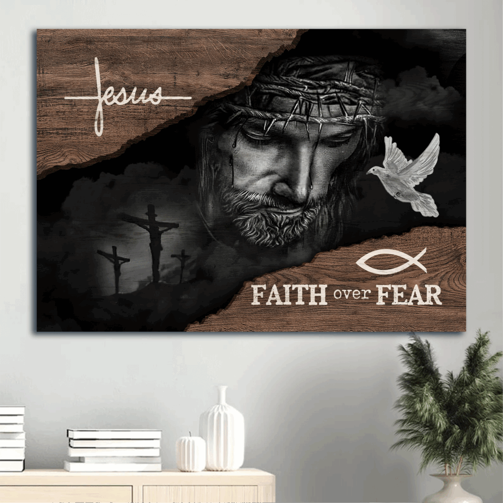 Faith Over Fear Jesus Landscape Poster – Christian Home Decor Gift Faith Over Fear Jesus Landscape Poster – Christian Home Decor Gift