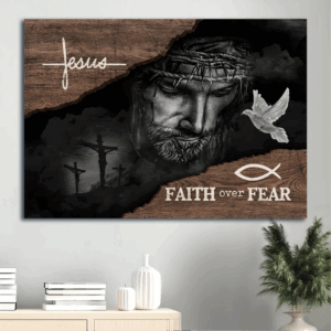 Faith Over Fear Jesus Landscape Poster - Christian Home Decor Gift