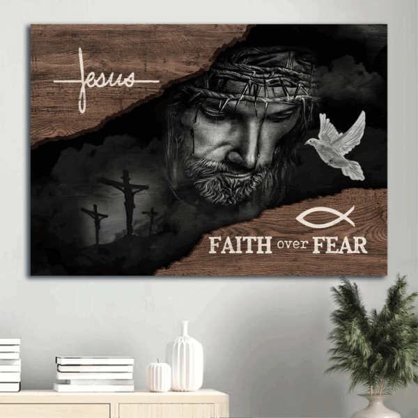 Faith Over Fear Jesus Landscape Poster – Christian Home Decor Gift