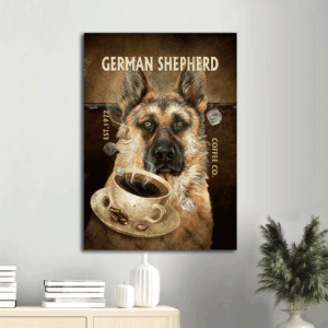 German Shepherd and Jesus Portrait Poster Home Decor Gift - Coffeeholic Vintage Sign - Dog Lover Wall Art