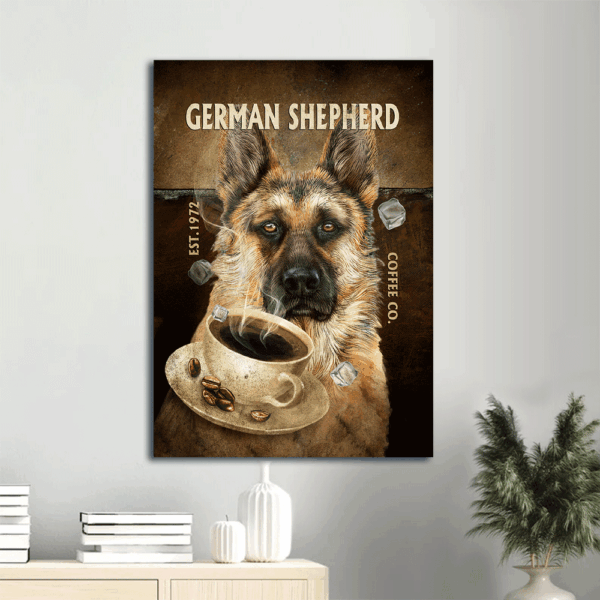 German Shepherd and Jesus Portrait Poster Home Decor Gift – Coffeeholic Vintage Sign – Dog Lover Wall Art
