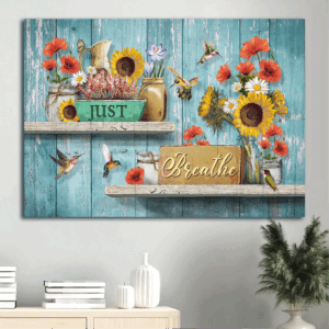 Jesus Landscape Poster Home Decor Gift - Stunning Flower Painting with Hummingbird Christian Wall Art