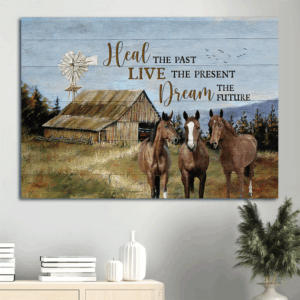Jesus Landscape Poster: Green Meadow Watercolor Horses  Poster Home Decor Gift - Christian Wall Art Gift for Home Decor - Heal the Past
