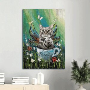 Tabby Cat and Jesus Christian Wall Art Poster - Unique Home Decor Gift for Cat Lovers