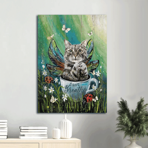 Tabby Cat and Jesus Christian Wall Art Poster – Unique Home Decor Gift for Cat Lovers