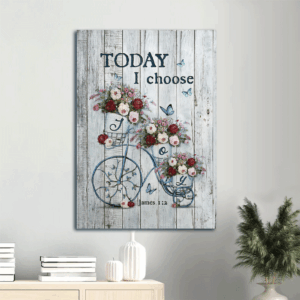 Christian Home Decor Gift: Jesus Portrait Poster with Roses Butterfly Vintage Bicycle - Today I Choose Joy - Christian Wall Art