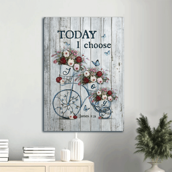 Christian Home Decor Gift: Jesus Portrait Poster with Roses Butterfly Vintage Bicycle – Today I Choose Joy – Christian Wall Art