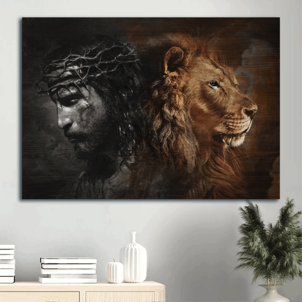 Jesus Lion of Judah Landscape Poster: Christian Home Decor Gift with Lion Painting and Crown of Thorns – Wall Art Prints Jesus Lion of Judah Landscape Poster: Christian Home Decor Gift with Lion Painting and Crown of Thorns – Wall Art Prints