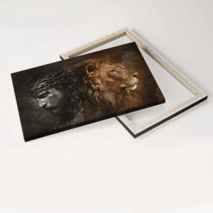 Jesus Lion of Judah Landscape Poster: Christian Home Decor Gift with Lion Painting and Crown of Thorns - Wall Art Prints 1