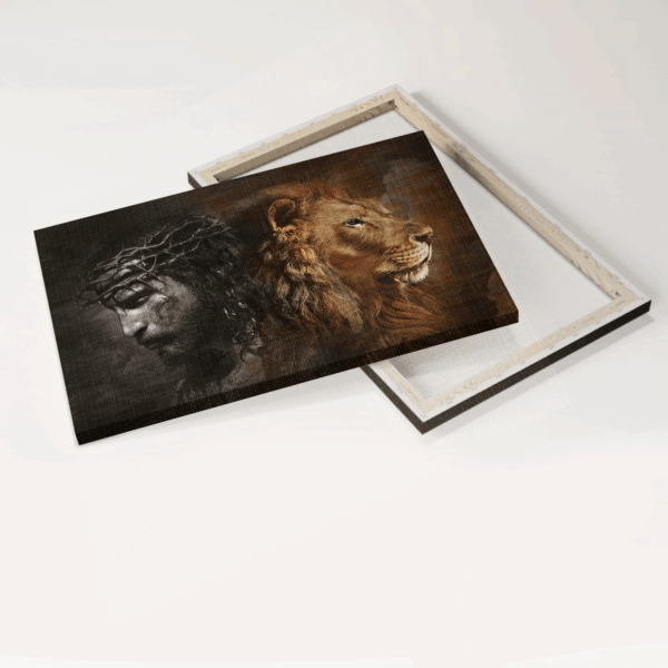 Jesus Lion of Judah Landscape Poster: Christian Home Decor Gift with Lion Painting and Crown of Thorns – Wall Art Prints