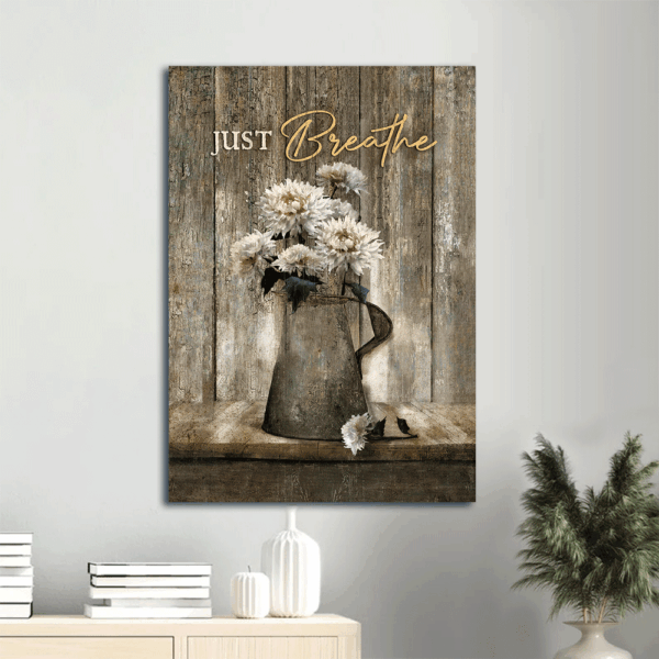 Vintage Flower Vase Jesus Portrait Poster Home Decor Gift – Christian Wall Art with Chrysanthemum Painting