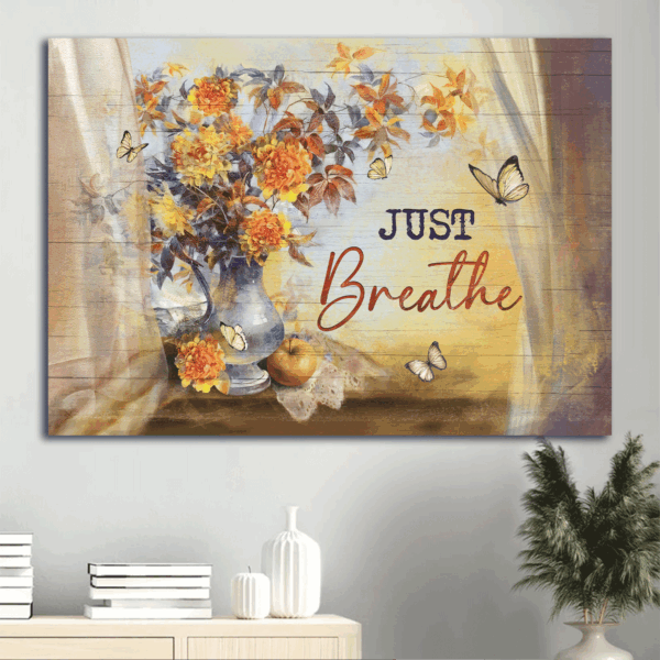 Jesus Landscape Poster Home Decor Gift – Christian Wall Art with Peony Butterfly and Flower Painting