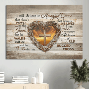 Heart of Thorns Jesus Landscape Poster - Christian Home Decor Gift with Amazing Grace - Wooden Cross  Poster Home Decor Gift Wall Art
