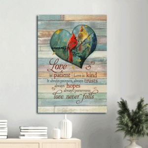 Heart Shape Jesus Portrait Poster- Cardinal Painting Autumn  Poster Home Decor Gift- Christian Wall Art Gift- Love is Patient Love is Kind