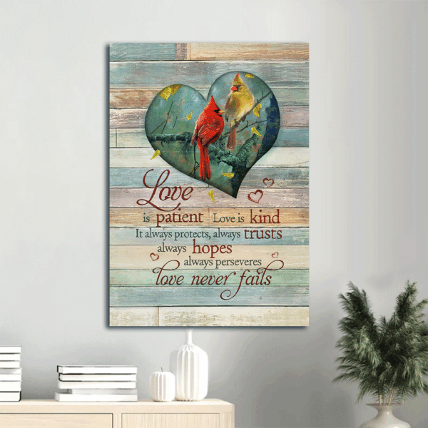 Heart Shape Jesus Portrait Poster- Cardinal Painting Autumn  Poster Home Decor Gift- Christian Wall Art Gift- Love is Patient Love is Kind