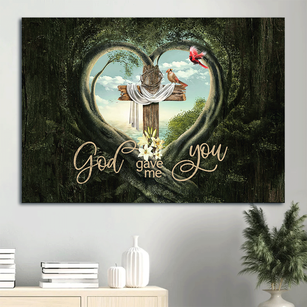 Jesus Landscape Poster Home Decor Gift – Heart Cave Wooden Cross Pretty Cardinal – Gift for Christian – God Gave Me You – Wall Art Prints Jesus Landscape Poster Home Decor Gift – Heart Cave Wooden Cross Pretty Cardinal – Gift for Christian – God Gave Me You – Wall Art Prints