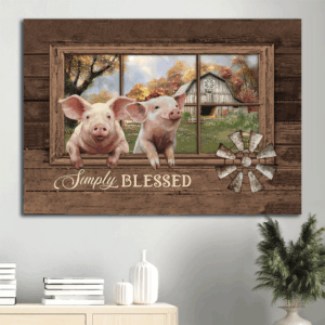 Christian Landscape Poster Home Decor Gift - Happy Pig Old Windmill Autumn Forest Vintage House Simply Blessed  Poster Home Decor Gift
