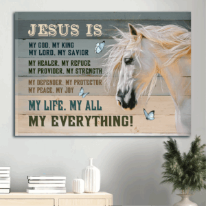 Jesus Landscape & White Horse Painting Poster - Christian Home Decor Gift with Blue Butterfly - Jesus Is My Everything
