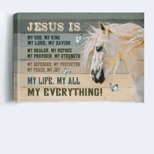 Jesus Landscape & White Horse Painting Poster - Christian Home Decor Gift with Blue Butterfly - Jesus Is My Everything 1