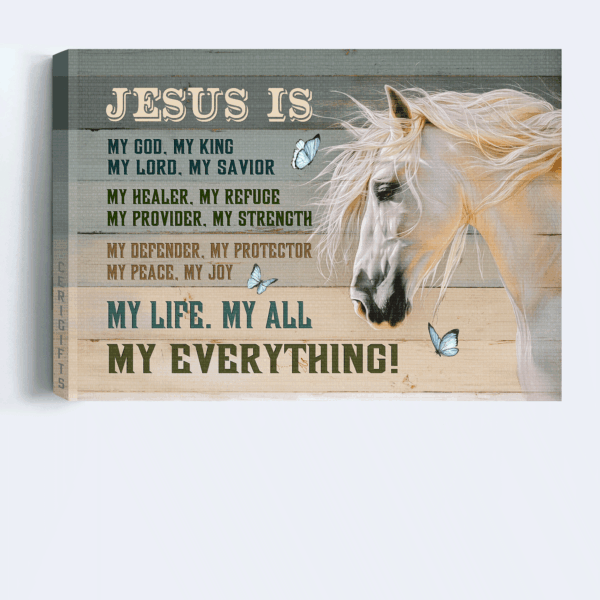 Jesus Landscape & White Horse Painting Poster – Christian Home Decor Gift with Blue Butterfly – Jesus Is My Everything