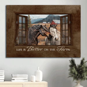 Christian Farm Landscape Poster Home Decor - Happy Horse Red Barn Painting  Poster Home Decor Gift - Gift for Christian Wall Art