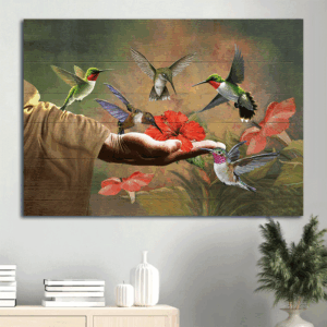 Hand of God Jesus Landscape Poster Home Decor Gift - Hummingbirds & Flower  Poster Home Decor Gift - Christian Wall Art