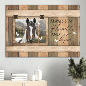 Christian Home Decor Gift: Jesus Landscape Poster with White and Brown Horse Butterfly Painting - Stay Humble and Kind