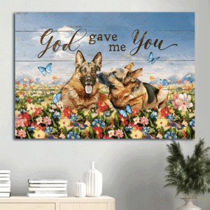 God Gave Me You  Poster Home Decor Gift: Jesus Landscape Poster Home Decor Gift with German Shepherd Drawing and Colorful Flowers - Perfect Gift for Christians
