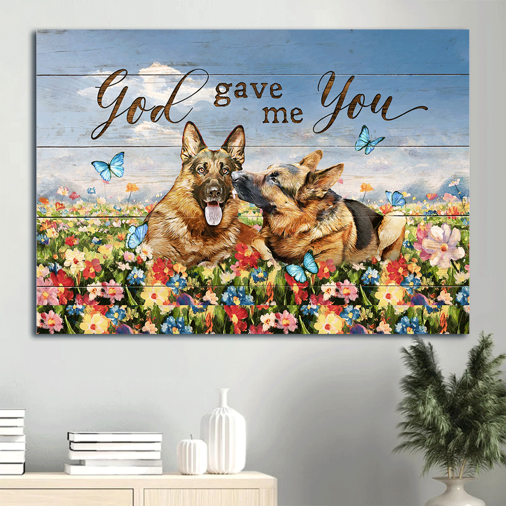 God Gave Me You Poster Home Decor Gift: Jesus Landscape Poster Home Decor Gift with German Shepherd Drawing and Colorful Flowers – Perfect Gift for Christians God Gave Me You Poster Home Decor Gift: Jesus Landscape Poster Home Decor Gift with German Shepherd Drawing and Colorful Flowers – Perfect Gift for Christians