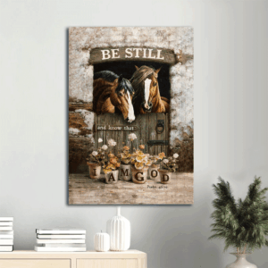 Christian Home Decor Gift: Jesus Portrait Poster with Horse Painting and Flower Jar - Be Still and Know That I Am God