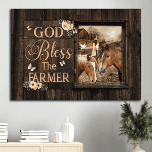 Jesus Landscape Poster Home Decor Gift - Horse Painting Flower Frame White Dove - Perfect Christian Gift for Farmhouse Decor - God Bless the Farmer