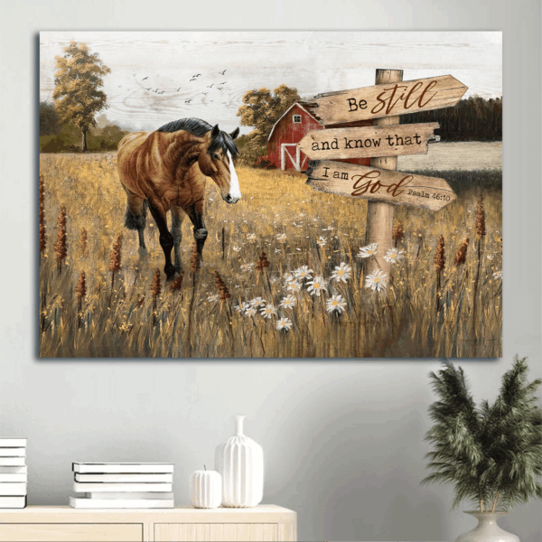 Jesus Landscape Poster: Horse Painting & Countryside  Poster Home Decor Gift Gift for Christian Home Decor – Be Still and Know – Christian Wall Art