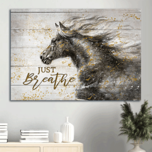 Jesus Landscape Poster: Horse & Black White Painting Just Breathe  Poster Home Decor Gift - Christian Wall Art & Decor Gift