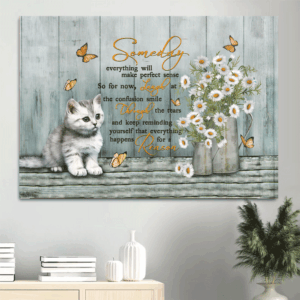 Jesus and Cat Landscape Poster Home Decor Gift - White Cat Pretty Daisy Vase - Perfect Gift for Christian and Cat Lovers