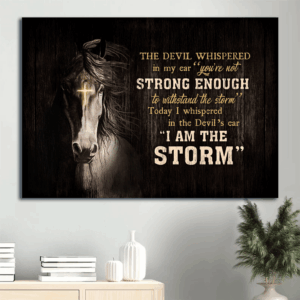 Christian Jesus Landscape Poster: Horse Drawing Cross Light Black Background - Gift for Christian Home Decor - I Am the Storm Wall Art