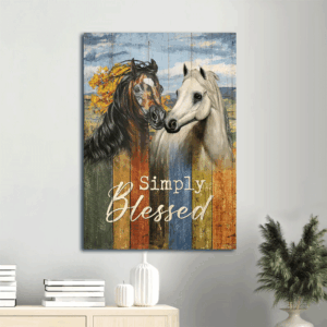 Jesus Portrait Poster Home Decor Gift - Horse Couple in Autumn Forest - Christian Wall Art and Simply Blessed  Poster Home Decor Gift Print